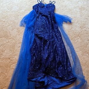 Elegant Blue Sequin Prom Dress